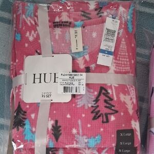 HUE Pink and Blue Waffle Fleece Pajama Set